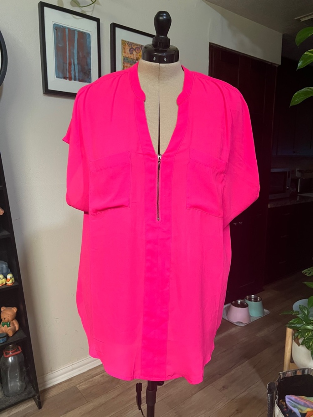 Torrid Hot Pink Blouse with Zip Accent